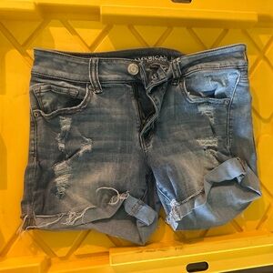 American Eagle Outfitters Blue Distressed Jean Shorts